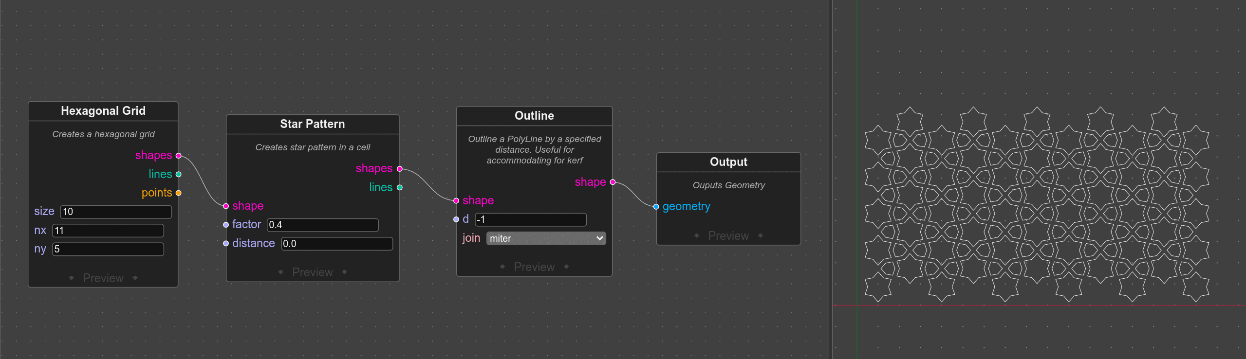 Star pattern in a hexgrid